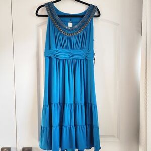 Jones New York Macy's Blue Dress Beaded Neckline